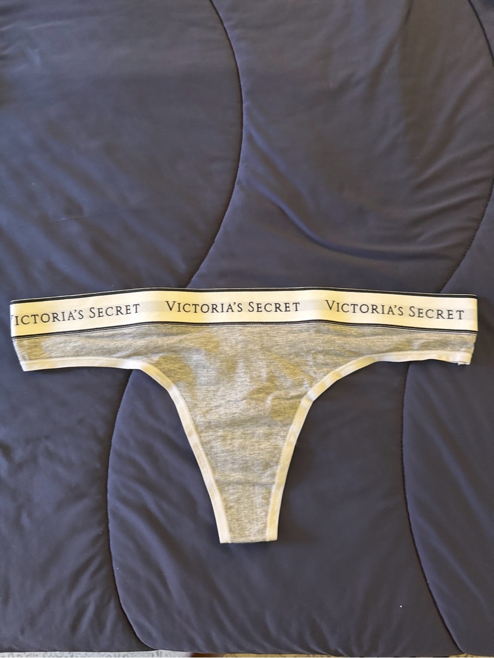 Victoria's Secret Gray and White Logo Thong
